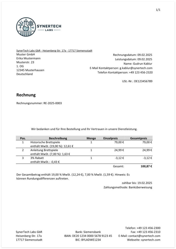 Screenshot der exportierten rabattierten Bruttorechnung