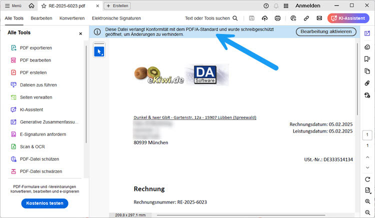 Screenshot einer Rechnung im PDF-A-Format